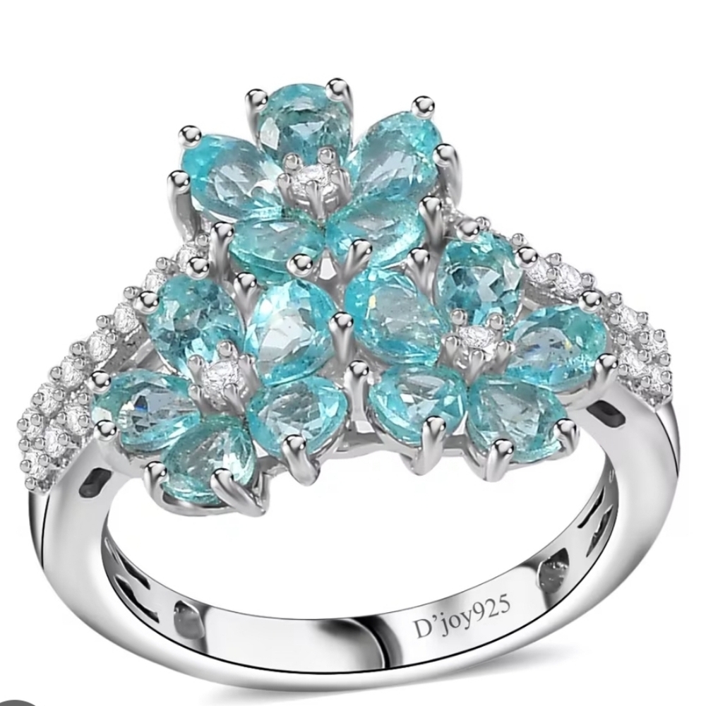 Natural Betroka Apatite Flower Ring Sterling Silver Sz 6! NEW - Picture 3 of 13